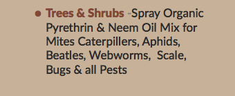 Trees & Shrubs -Spray Organic Pyrethrin & Neem Oil Mix for Mites Caterpillers, Aphids, Beatles, Webworms, Scale, Bugs & all Pests