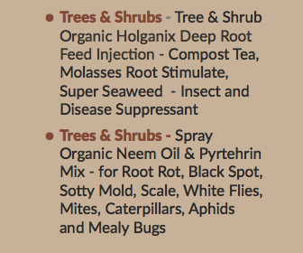 Trees & Shrubs - Tree & Shrub Organic Holganix Deep Root Feed Injection - Compost Tea, Molasses Root Stimulate, Super Seaweed - Insect and Disease Suppressant Trees & Shrubs - Spray Organic Neem Oil & Pyrtehrin Mix - for Root Rot, Black Spot, Sotty Mold, Scale, White Flies, Mites, Caterpillars, Aphids and Mealy Bugs